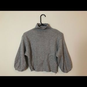 Grey cropped turtleneck sweater